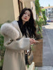 French Lazy Autumn Winter Hooded Double Faced Cashmere Coat Mid Length Real Fox Fur Collar Wool Warm Coat Women