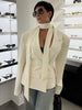 Solid Slim Elegant Jacket Women's Autumn Lace Up Patchwork Long Sleeve Bodycon Blazer Femme Office Commuter Coats