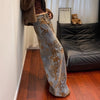 Retro Jacquard Jeans Women's Spring and Autumn High Waist Design Slim and Loose Wide Leg Pants