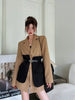 Original Design Blazer Women Loose Spliced Pocket Korean Shrug Notched Single Breasted Blazer Mujer Femal with Belt