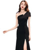 Host evening dress, light, niche one shoulder black long dress, fishtail, one shoulder dress, female