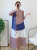 Long Pleated Dress For Women Round Neck Color Block Loose Style Printing Elegant Ladies Festival Party Clothing 2R8600