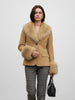 Women Vintage Floral Jacquard Faux Fur Trim Jacket V Neck Single Button Furry Cuff Cropped Coats Vintage Winter Warm Party Coat
