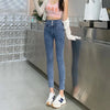 Women's High Waist Stretch Jeans Blue Black Gray and Versatile Multi-button Slim Denim Long Pants Female