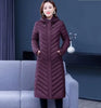 Middle-aged Womens Down Cotton Coat Winter Long Warm Quilted Cotton Jacket Female Casual Hooded Parka Overcoat Purple 5XL