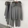 Reality Fur Jacket Pullover Set Woman Spring Knitted Suit Knitwear Female Real Fox Fur Collar Sweater Lady Autumn Knitted