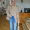 Turtleneck Short Checkered Coat Women Double Breasted Long Sleeve Outerwear Autumn Lady Daily Casual Jacket