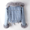 Winter Denim Jacket With Women's Fleece Warm Cowboy Coat Detachable Imitation Fox Rabbit Fur Inner liner Short Denim Jacket