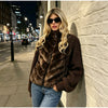 Solid Faux Fur Splicing Coats Women's Zipper Full Sleeves Stand Collar Jackets Ladies Autumn Winter Streetwear