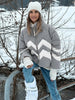 Women Chevron Color Block Padded Ski 2 Piece Set Fleece Collar Zipper Snow Jacket Cargo Wide Leg Pants Winter Snowboard Outfits
