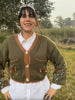 Women Fox Embroidery Cropped Knit Cardigan V Neck Contrast Scallop Trim Pocket Long Sleeve Coat Vintage Cottagecore Sweater