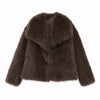 Solid Brown Fluffy Fur Jacket Women's Casual Lapel Loose Long Sleeves Thicken Warm Short Coat Winter Lady Commute Wear