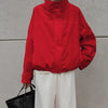 Street Chic Red Turtleneck Zipper Jackets Autumn Casual Long Sleeve Outerwear Coats For Woman Tops Female