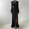 Sexy Slim Women's Dress V-Neck Long Sleeve Ankle Length Dresses Elegant Classic Slit Female Dress Robe De Soiree