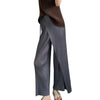 Elegant Navy Blue Pleated Wrap Wide Leg Pants Women High Waist Vertical Pleat Casual Trousers Spring 2DB7425