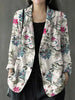 Women Cotton Blazer Vintage Lapel Neck Long Sleeve Thin Coats Autumn Elegant Work Suit Retro Floral Printed Loose Outwear
