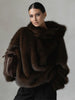 Women's Faux Fur Coats Hooded Patchwork Zipper Cropped Jackets Street Female Lantern Long Sleeves Loose Autumn Winter Outerwears