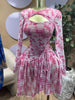 Women Full Sleeve Print Stacked Ruffles Bodycon Mini Dress Fall Evening Birthday Vacation Party Vestidos Sexy Dresses