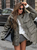 Army Green Multi-pockets Jacket For Women Hiking Long Sleeve Drawstring Waist Military Coats Lady Chic Street Outerwear
