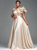 Women Formal Plus Size Dress V‑Neck Mixed Ruffle 3D Sleeve Maxi Dress Pockets Elegant Wedding Guest Evening Party Dress