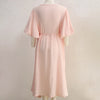 Causal 100% Cotton Women's Dress Vintage Crepe Gauze V-Neck Puff Sleeve Bandage Lace Up Elegant White Dresses Long Maxi Robe