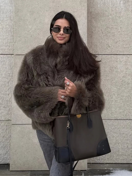 Modern Faux Fur Like Plush Jacket Autumn Winter Women's Warm Trench Coat Thicken Lady's Party Street Wear