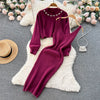 Winter Women Knitted Sets Breading Long Sleeve Pearl Sweater+Knitted Camis Dress Sets Sweater Suits