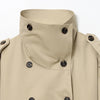 Women's Trench Coat Khaki Short Stand Collar Double Breasted Long Sleeve Jacket 2026Spring Autumn Lady Casual Street Outwear