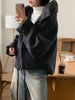 Solid Wool Coat Women Casual Hooded Y2k Loose Zipper Blends Cardigan Full Sleeved Thick Warm Outwear Jackets Autumn Winter
