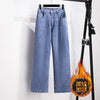 Women Jeans Stretch Casual Trousers Washed Denim Straight Pants Female Fleece Loose Vintage Jeans XL-7XL Oversize Autumn Winter