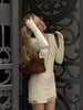 Solid Color Knit Lace Mini Dress V Neck Floral Eyelash Long Sleeve Bodycon Short Robes Women's Street Casual Coquette Gowns
