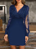 Sexy V-neck Transparent Long Sleeved Dress Women's Solid Color Sequin Dresses Party Elegant Autumn Clothes
