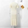 Elegant Knit Dress For Women White Slim O-neck Single Breasted Short Sleeve Long Dresses Female Spring Lady Robe T88X