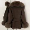 Fox Fur Coat Female Autumn Woolen Coat Winter Warm Real Fur Collar Wool Blend Jacket Women Warm Clothes for Women