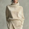 Fall Winter Long Sleeve Dress Suit Woman Elegant Turtleneck Tops Pullover+Irregular Skirt Set Casual Solid Suede Vintage Outfits