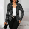 Women's Elegant Plaid Open Front Blazer Office Wear Long Sleeve Notched Lapel Jacket