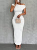 Water Ripple Slanted Shoulder Dress Women's Elegant And Simple Solid Color A-line Collar Mid-waist Sexy Hip Wrap Skirt