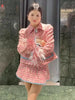 Women Auutmn Winter Sweet Feather Single Breasted Tweed Short Jacket High Waist A-Line Skirt Offce Ladies Two Piece Set