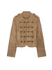 Women Slim Jacket Stand Collar Double Breasted Metal Button Decor Zip Front Cropped Outerwear Autumn Female Clothing