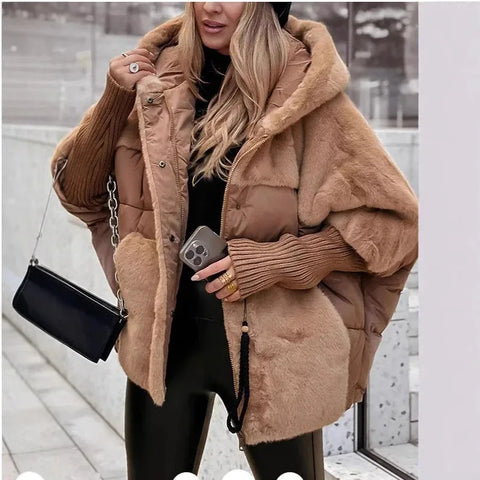 European American Women's Solid Color Casual Simple Basic Spliced Hooded Quilted Coats Female Parkas Clothes