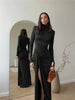 Turtleneck Thigh High Split Sexy Maxi Dress For Women Long Sleeve Draped Bandage Bodycon Club Long Dress