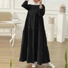 Autumn Women Long Vestidos Muslim O Neck Islamic Hijab Casual Loose Maxi Dress Tiered Long Sleeve Abaya Robes