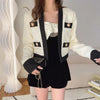 Autumn Women's Blocking Tweed Short Suit Coat V-Neck White Streetwear Elegant Casual Slim Outwear Crop Top