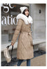 White Fur Collar Down Cotton Parkas Padded Coat Women Winter Long Over The Knee Waist Warm Thick Parkas Coat