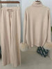 2 Pieces Sets For Women High Neck Loose Sweater With Fox Fur Cuffs Wide Leg Trousers Spring Winter 2DB1757