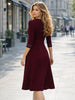 Women 3/4 Sleeve Elegant Autumn Cren Neck Work Office Loose A-Line Business Print Casual Fit And Swing Dress