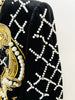 High Street F/W Designer Runway Women's Long Sleeve Sequined Pearls Beaded Velvet Dress