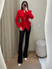 Pleated Waist Cinching Blazer Coat Women Chic Deep V-neck Full-sleeve Single Breasted Slim Coats Lady Commute Jacket