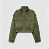Women Faux Suede Cropped Jacket Stand Collar Snap Button Epaulet Detail Long Sleeve Loose Moto Outerwear Edgy Fall Daily Jackets
