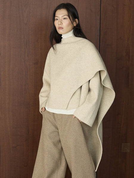 Winter Korean style slanted collar irregular wool double-sided woolen coat silhouette warm jacket for women